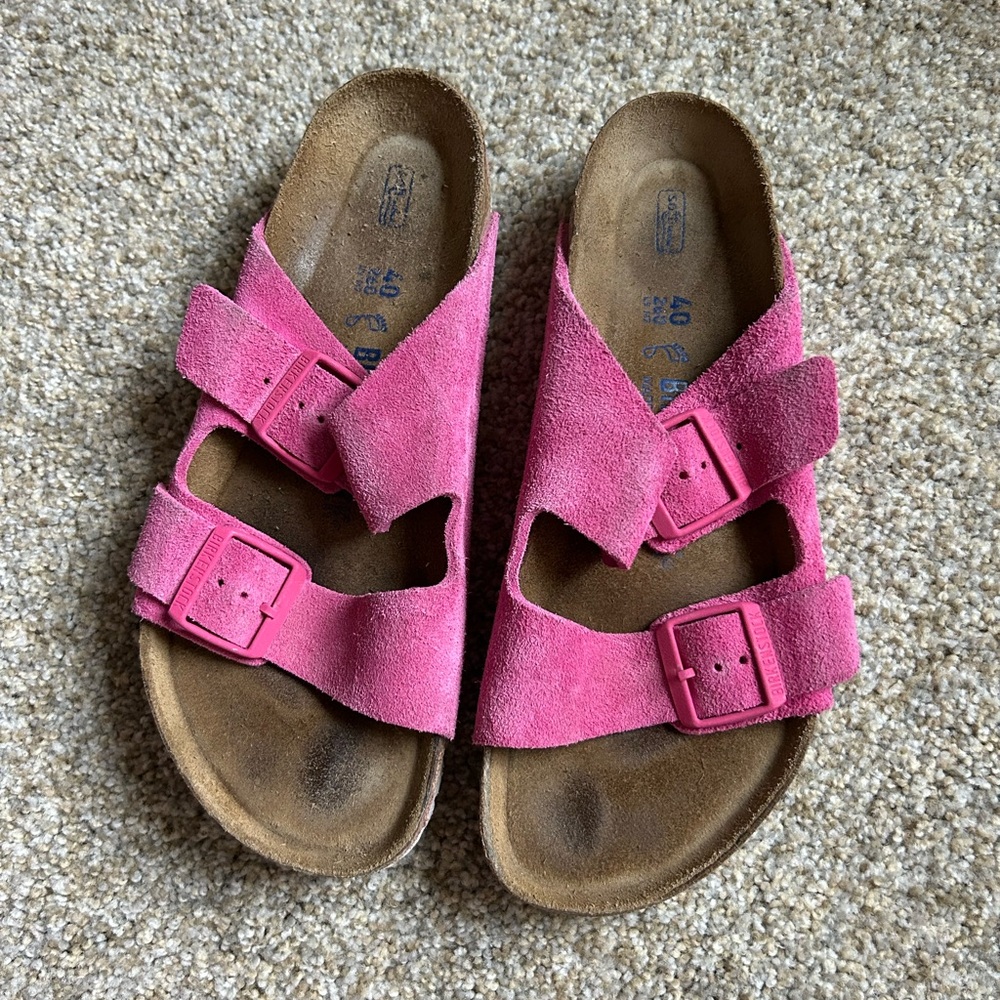 Pink Suede Double Strap Sandals